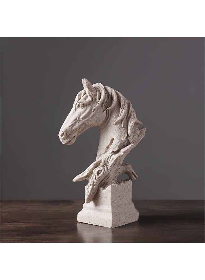 ALMiHomi Abstract Horse Head Resin Sculpture Home Decor – Sandstone Color Horse Bust Statue for Living Room, Office Desk, Shelf Decoration & Good Luck Ornament - Image 1